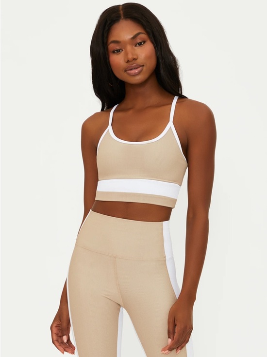 Beach Riot Other - Beach Riot NWT Eva Ribbed Sports Bra / Bikini Top Tan White Colorblock Large